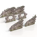Ancient Stone Arch Ruins With Circular Openings And Multiple Mossy Arch Structures 3d model