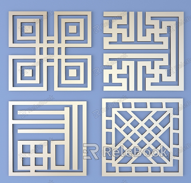 Metal Carved Square Carved Traditional Pattern Lattice Carved Pattern model