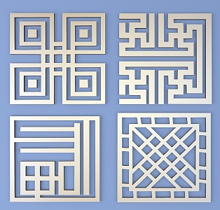 Metal Carved Square Carved Traditional Pattern Lattice Carved Pattern 3d model