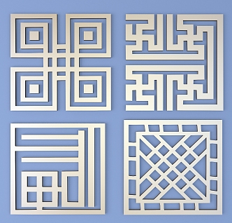 Metal Carved Square Carved Traditional Pattern Lattice Carved Pattern 3d model