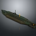 Military Style Green Submarine Model With Yellow Antenna And Detailed Structure