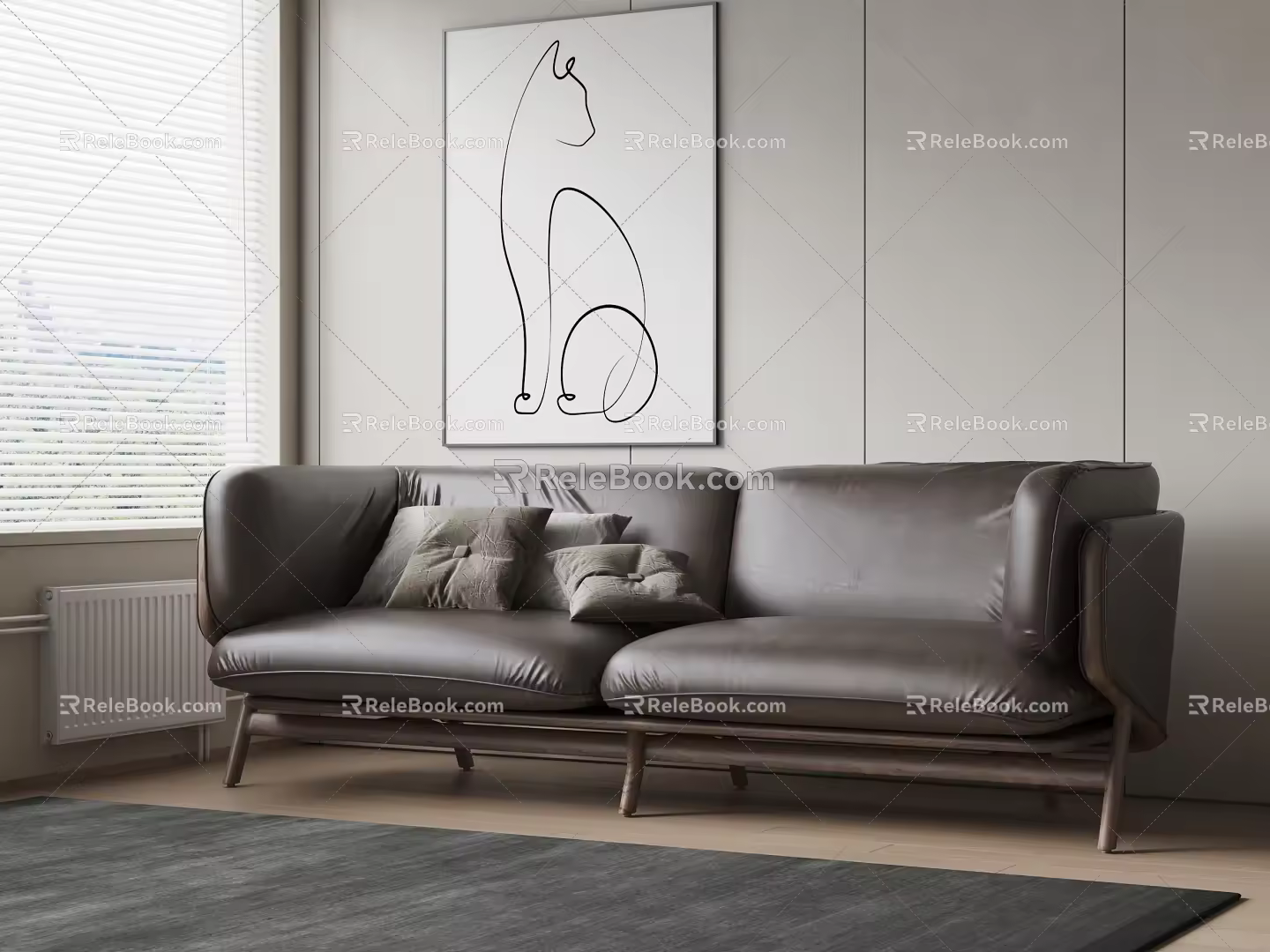 Modern double sofa multiplayer sofa 3d model