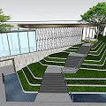 Modern Entrance Gate Design With Glass Panels Marble Walls Green Trees And Cloudy Sky