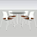 Modern Round Table and Chairs Set with White Frames and Brown Seats 3d model
