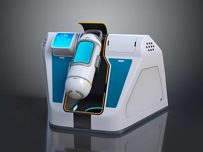 Modern Tech Inspired Decorative Ornament Set With Blue White Accents And Display Screen 3d model