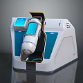 Modern Tech Inspired Decorative Ornament Set With Blue White Accents And Display Screen