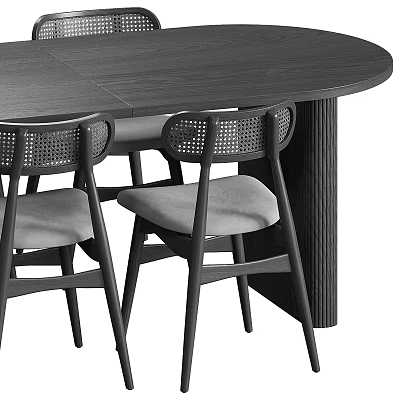 Modern Dining Chairs With Wooden Frame Upholstered Grey Seat And Grid Back Design 3d model