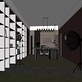 Modern Public Office Space Interior With Bookshelves Work Desk And Hanging Lights