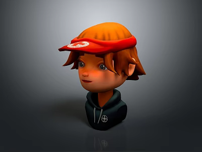 Male 3D Character with Orange Hair Red Cap and Dark Hoodie Chest Emblem 3d model