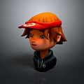 Male 3D Character with Orange Hair Red Cap and Dark Hoodie Chest Emblem