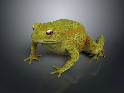 Lifelike Green Reptile With Orange Spots Detailed 3D Rendering On Gray Background 3d model