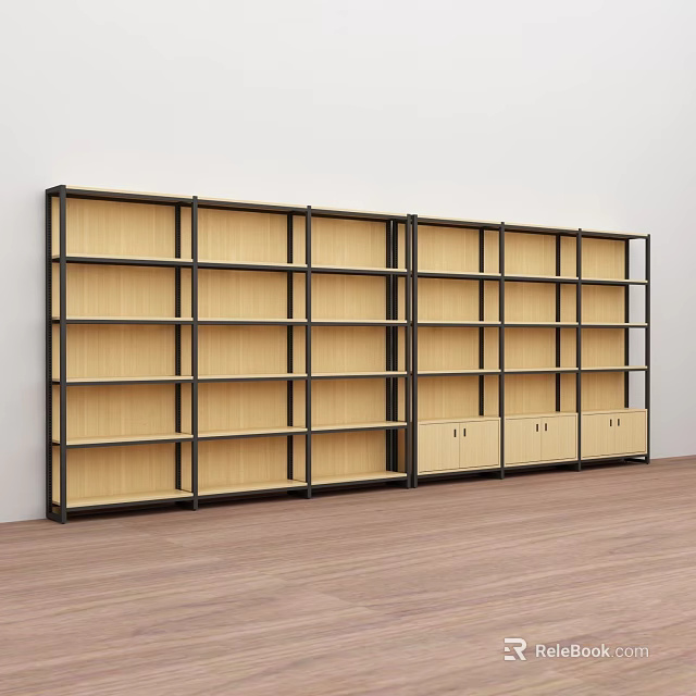 Modern Display Shelves With Wooden Layers Black Frame And Bottom Cabinets 3d model 