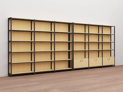 Modern Display Shelves With Wooden Layers Black Frame And Bottom Cabinets 3d model