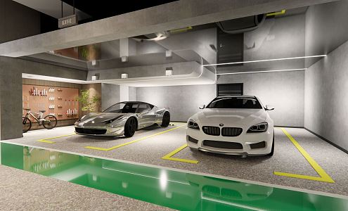 Modern Garage Villa Underground Parking 3d model