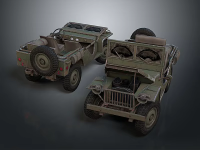 Vintage Olive Green Military Jeeps With Open Top Large Tires And Front Grille Design 3d model