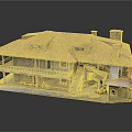 Cartoon Scenario Of Miniature House With Red Tile Roof Balcony Staircase And Small Yard