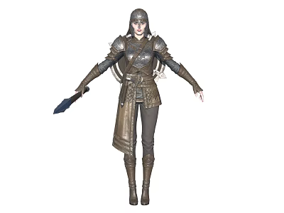 Armored Warrior Character Standing With Mythical Creature In Battle Attire 3d model