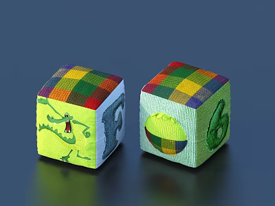 Colorful Checkered Square Pillows With Cute Cartoon Patterns For Home Decor 3d model