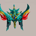 Ornate Decorative Artifact With Turquoise Gold Red Color And Intricate Wing Flame Design