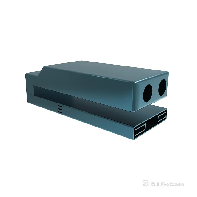 Modern Blue Rectangular Electronic Device With Circular Holes And USB Ports 3d model 