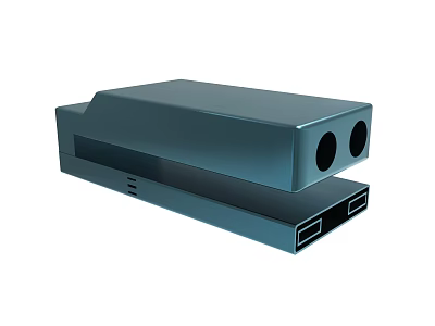Modern Blue Rectangular Electronic Device With Circular Holes And USB Ports 3d model