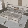 Modern Double Bed Interior With Soft Pillows Bedside Lamps And Area Rug 3d model