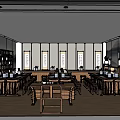 School Traditional Chinese Study Room With Wooden Tables Bookshelves Scrolls And Chairs