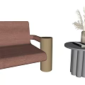 Brown Single Sofa With Cylindrical Side Table Grey Small Table And Vase With Dried Plants 3d model