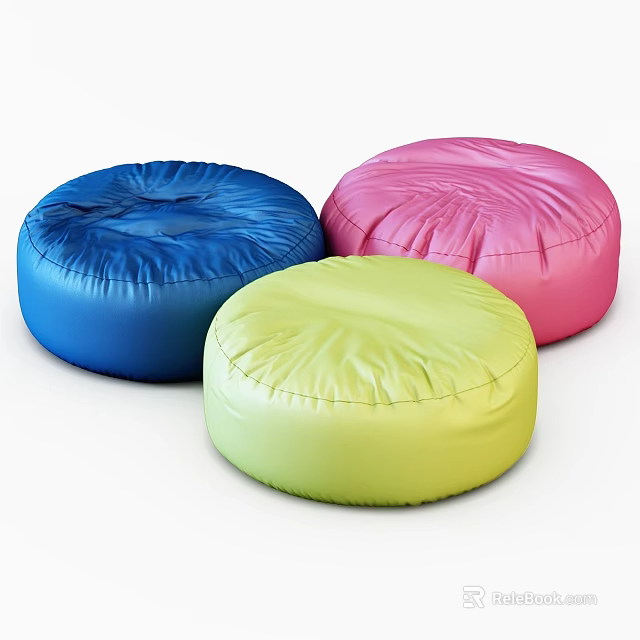 Colorful Round Bean Bag Chairs in Blue Pink and Yellow for Living Room 3d model 
