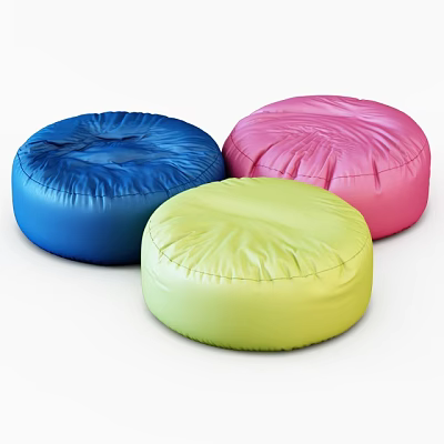 Colorful Round Bean Bag Chairs in Blue Pink and Yellow for Living Room 3d model