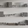 Modern Kitchen Equipment And Storage Units With Cabinets Shelves And Worktables 3d model