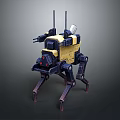 Mechanical Quadruped Robot Character With Yellow Black Body Antenna And Weapon