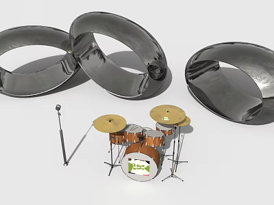 Complete Musical Instruments Set With Drum Kit Cymbals And Microphone Stand 3d model