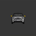 White Compact Car With Black Roof Yellow Side Mirrors And Black Wheels