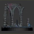 Enchanted Ruin Scene With Stone Arches Pillars Glowing Pool And Blue Purple Lighting