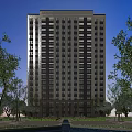 Modern High Rise Residential Building With Trees And Glass Windows Exterior