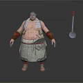 Man Chef Standing With Apron Garlic Wrist Guards And Ladle
