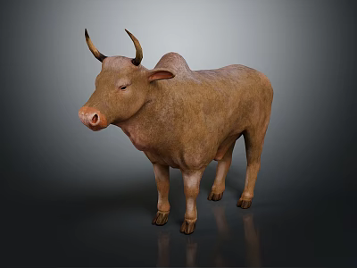 Realistic Brown Bull With Horns Standing In Gray Background Rendered 3d model