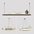 Modern Chandeliers Featuring Wave Design Pagoda Model And Circular Leaf Decorations 3d model