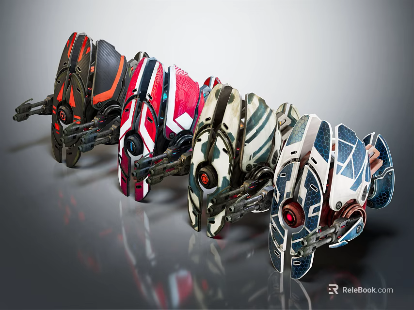 Mechanical Creature Character Designs Featuring Colorful Patterns And Detailed Robotic Elements 3d model