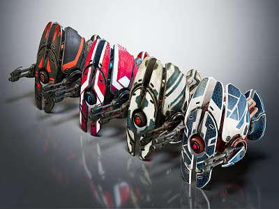 Mechanical Creature Character Designs Featuring Colorful Patterns And Detailed Robotic Elements 3d model