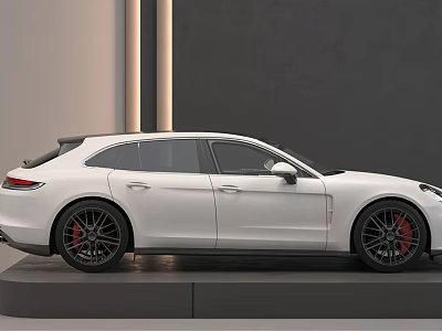 White Modern Sports Car With Sleek Exterior Design And Red Accent Wheels On Display Platform 3d model