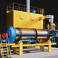Large Scale Industrial Rotary Drum Equipment with Yellow Frame and Blue Cylinder