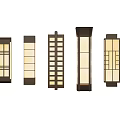 Modern Wall Lamps With Various Grid Patterns And Wooden Frames For Interior Lighting 3d model