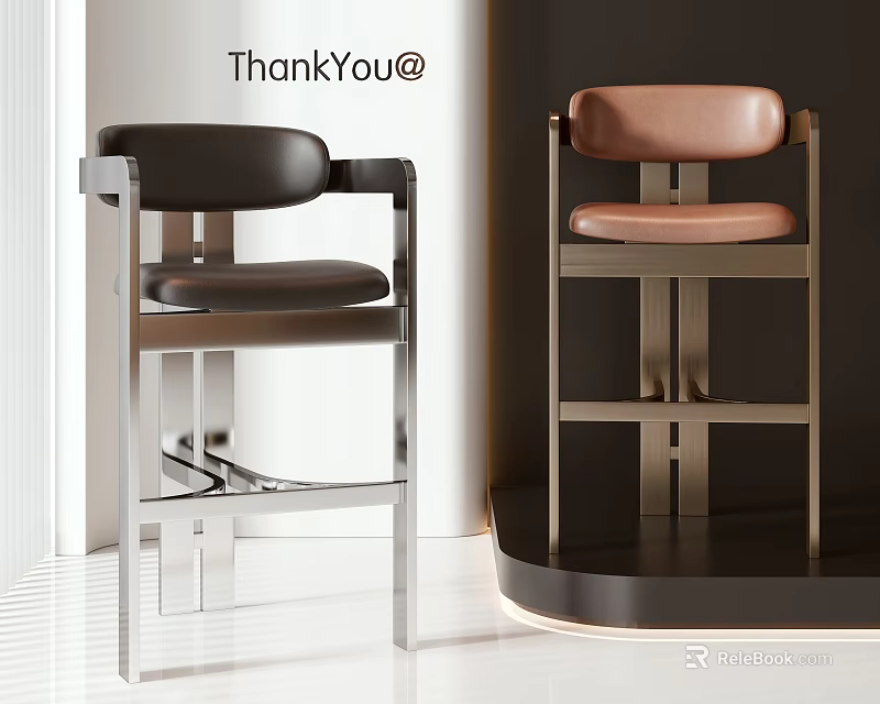 Modern Bar Stools With Black And Brown Leather Seats And Metal Frames 3d model 