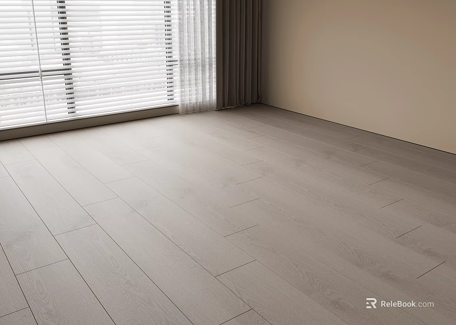 Light Wood Flooring In Bright Room With Window Blinds And Curtains And Light Colored Walls 3d model 