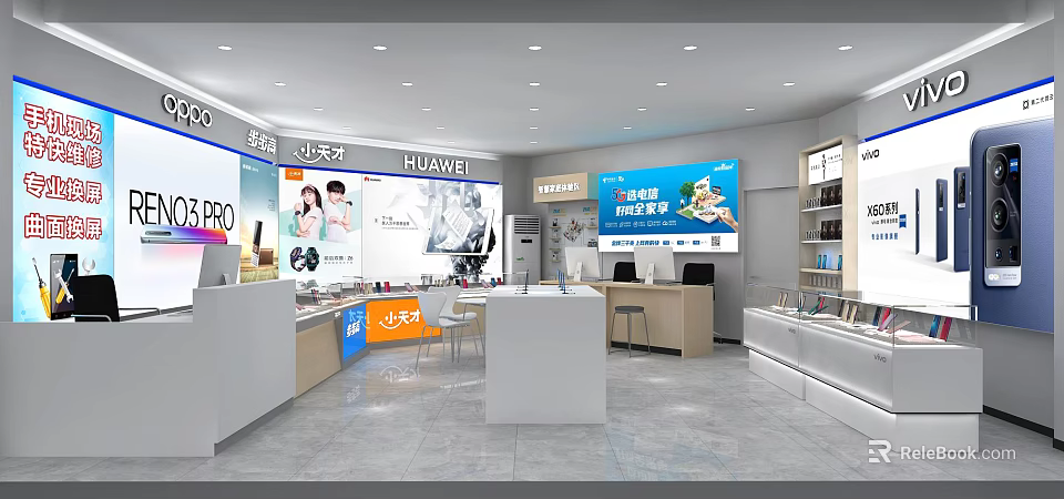 Modern Digital Store Interior With HUAWEI Smartphones And Smart Devices 3d model 