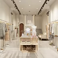 Bright Minimalist Clothing Store With Hanging Clothes Display Table Mannequins Sofa And Shoes