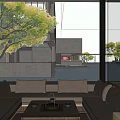 Hotel Public Lounge With Large Glass Windows Natural Landscape Views And Comfortable Sofa Seating