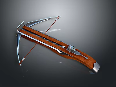 Wooden And Metal Crossbow With Mechanical Parts Red String And Crafted Design 3d model